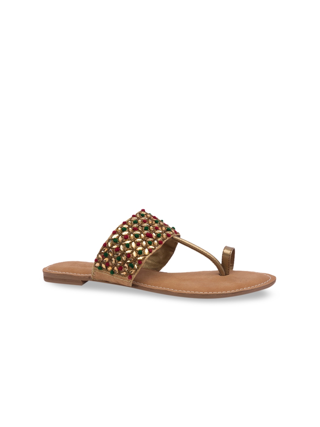 gold t strap flats