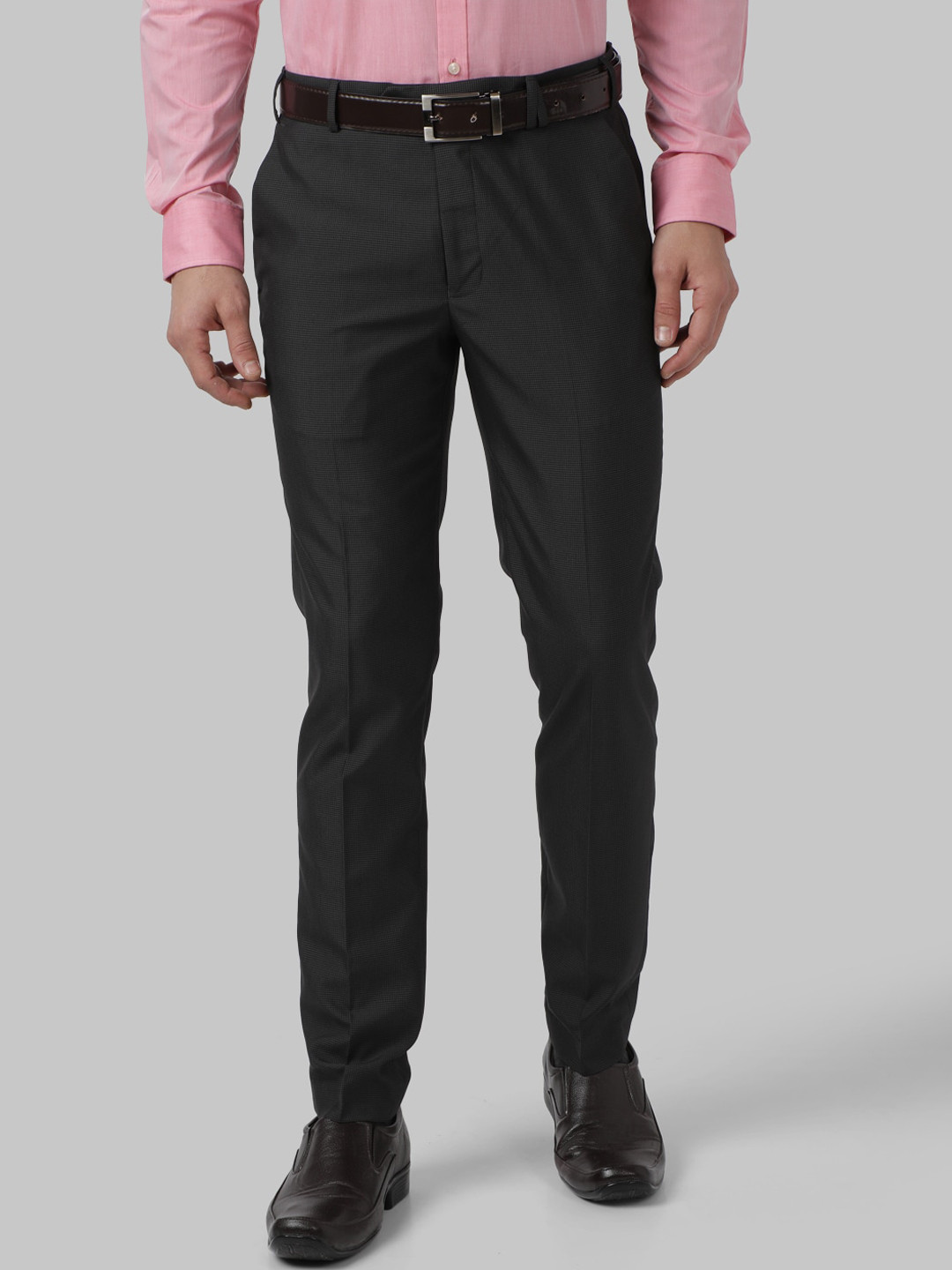 Buy Park Avenue Men Grey Regular Fit Checked Formal Trousers - Trousers ...