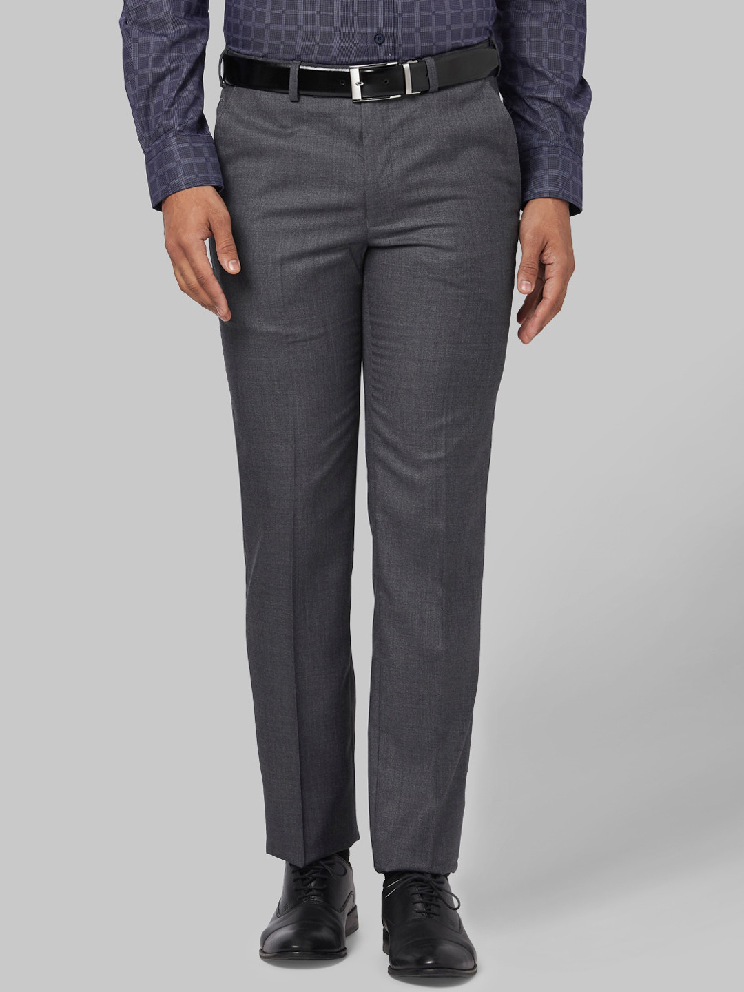 Buy Park Avenue Men Grey Slim Fit Solid Formal Trousers - Trousers for ...