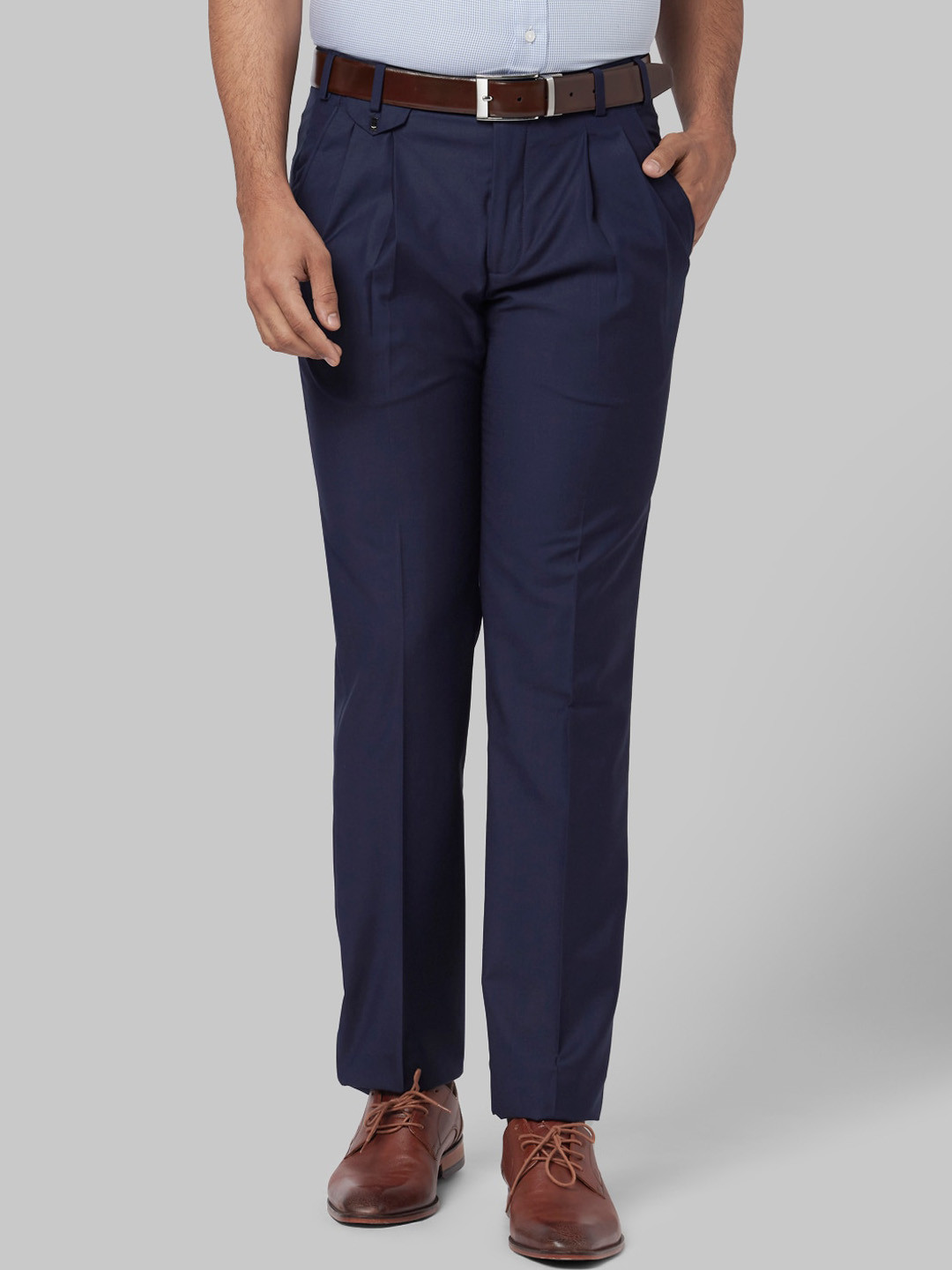 Buy Park Avenue Men Navy Blue Skinny Fit Solid Formal Trousers ...