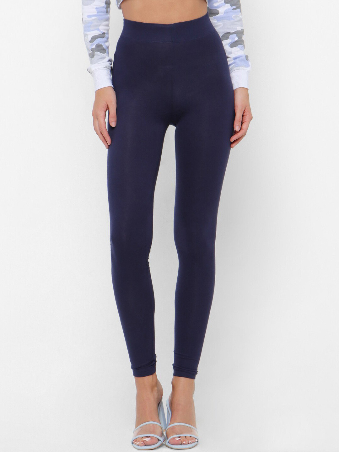 Navy Blue & Light Fawn Solid Woolen Leggings (Pack of 2)