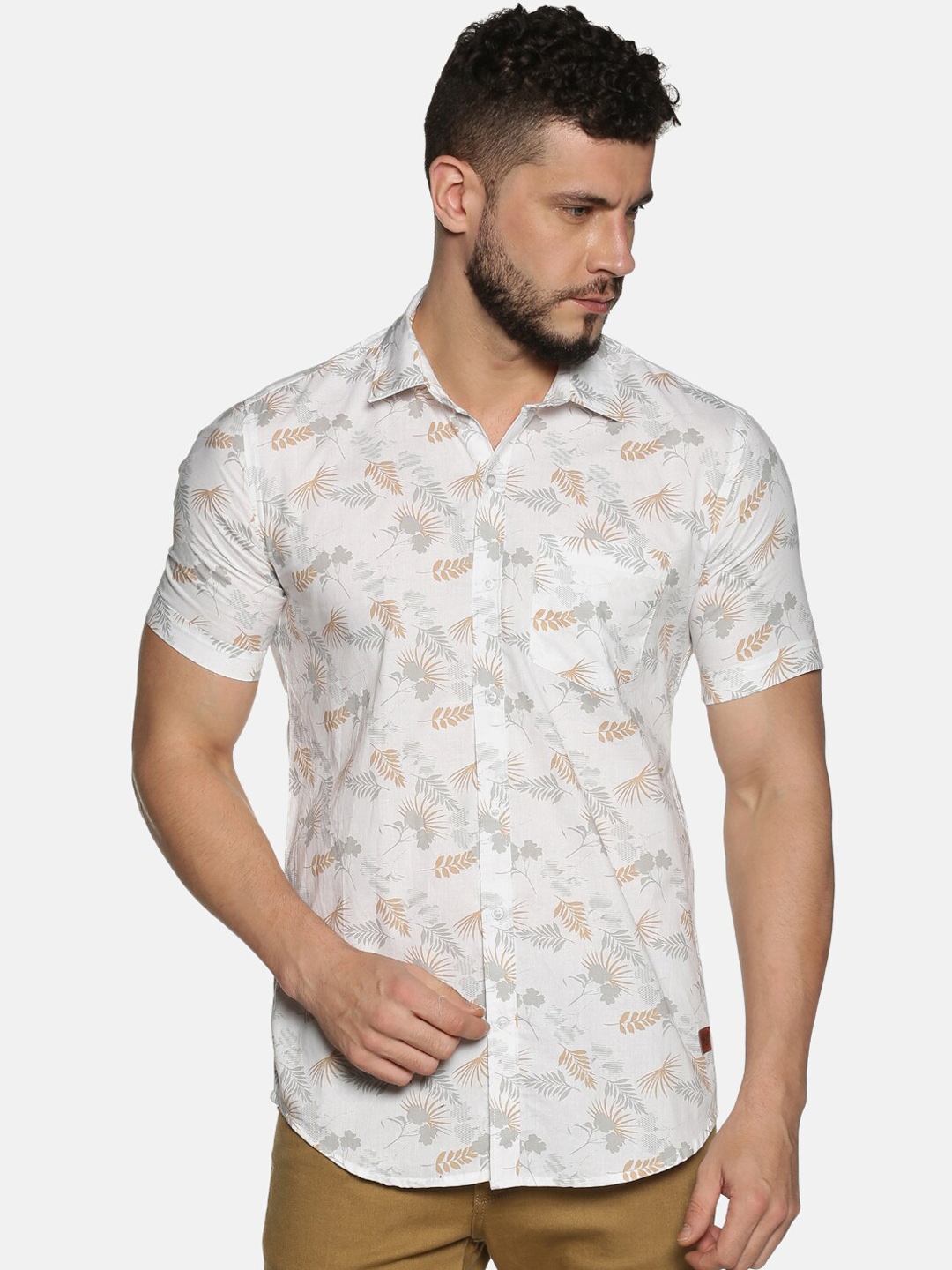 Buy Campus Sutra Men White & Grey Regular Fit Printed Casual Shirt ...