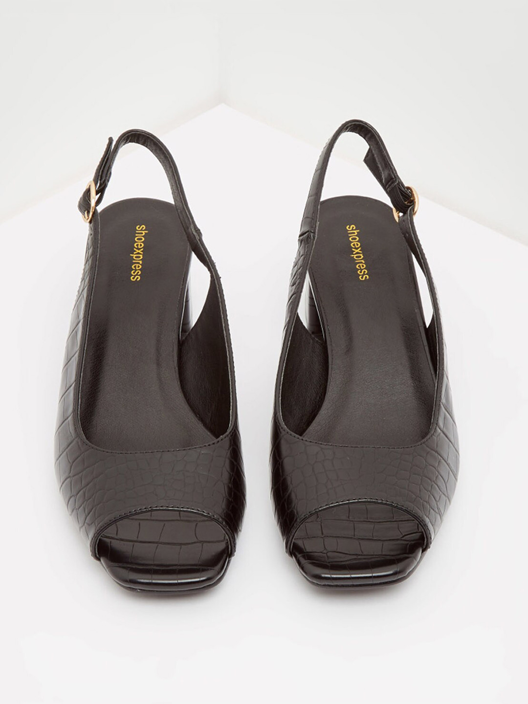 Buy Shoexpress Women Black Textured Pumps Heels for Women 13068292