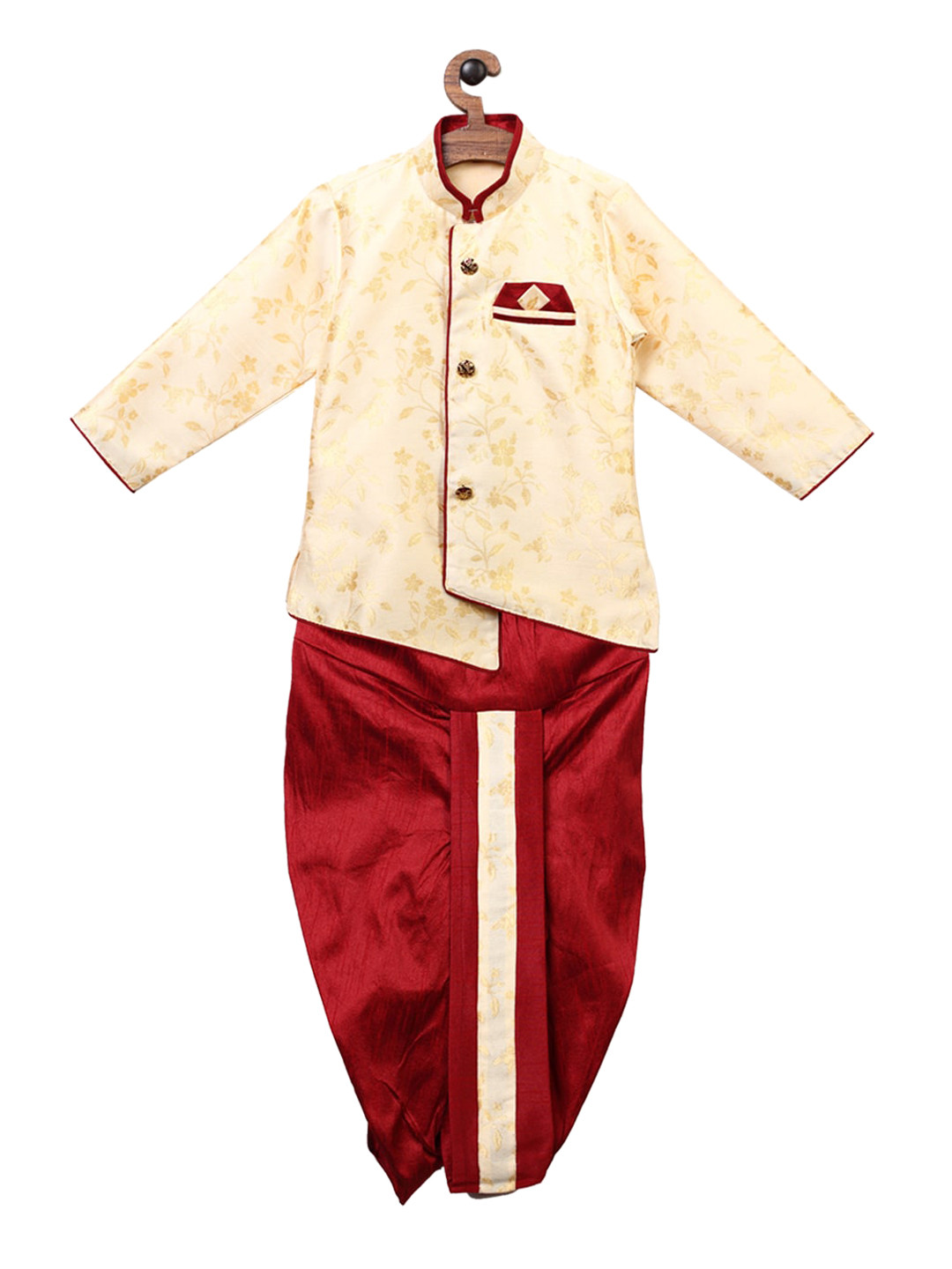 Jashn Handblock Booti Maroon Boys Kurta Dhoti Set