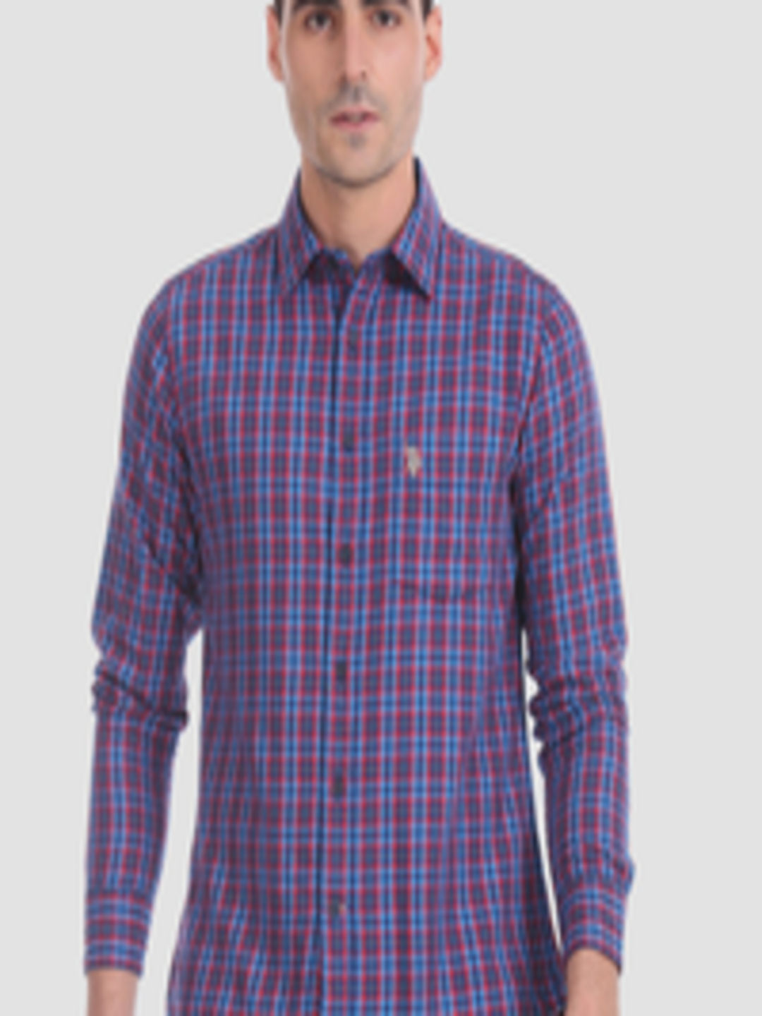 Buy U.S. Polo Assn. Men Red & Blue Regular Fit Checked Casual Shirt ...