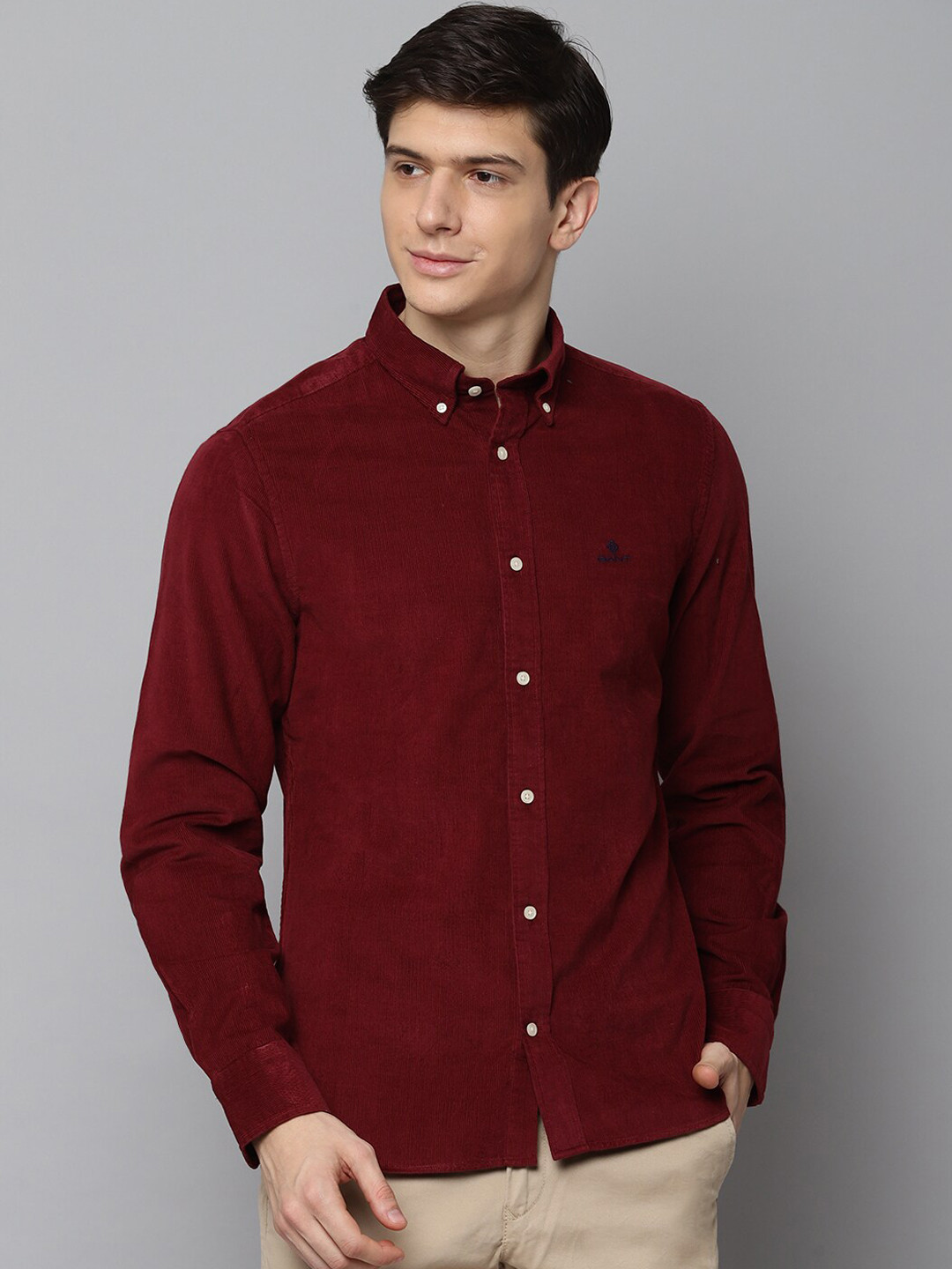 Buy GANT Men Maroon Straight Regular Fit Solid Casual Shirt Shirts