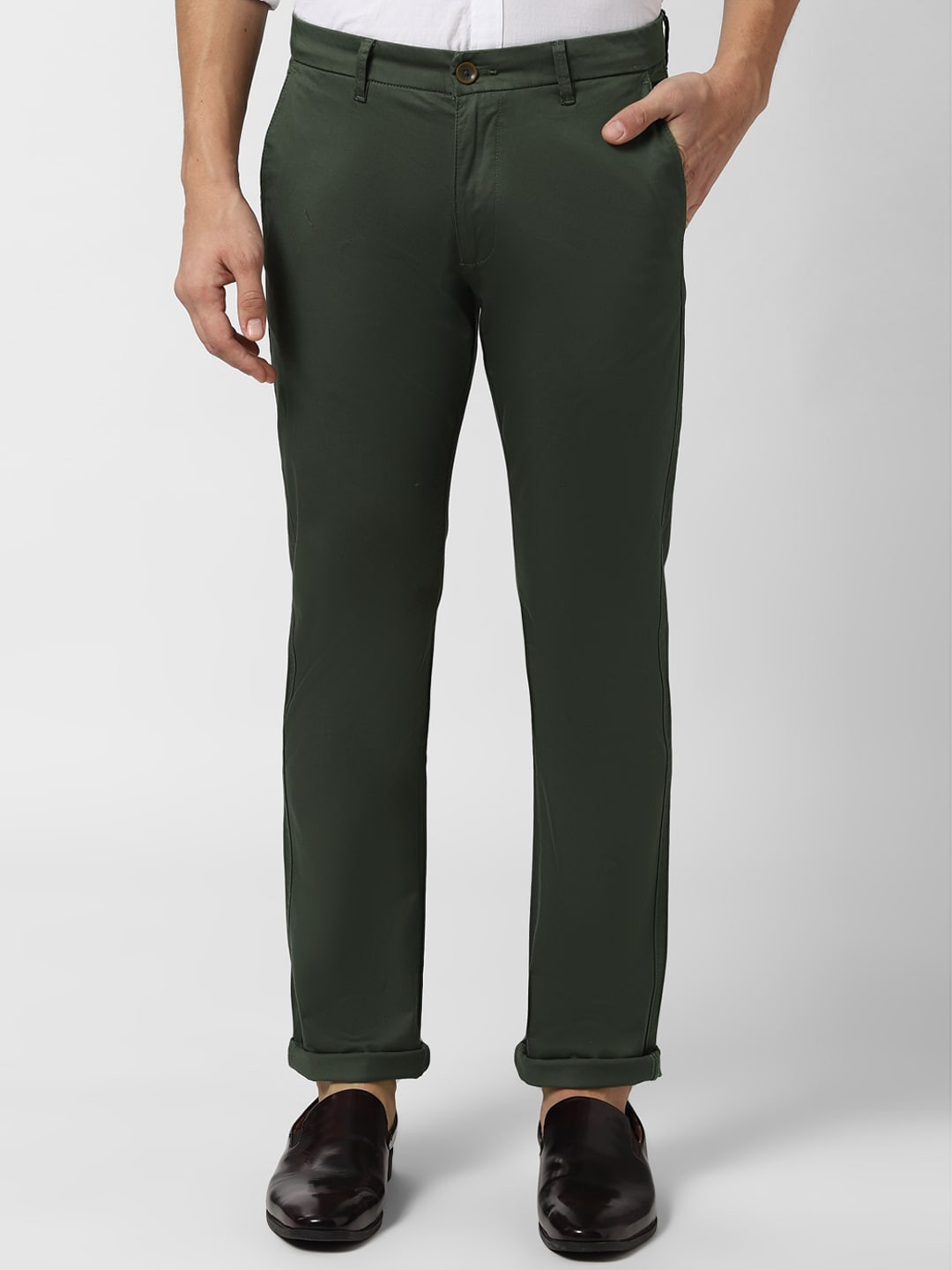 Men's Green Solid Formal Trousers