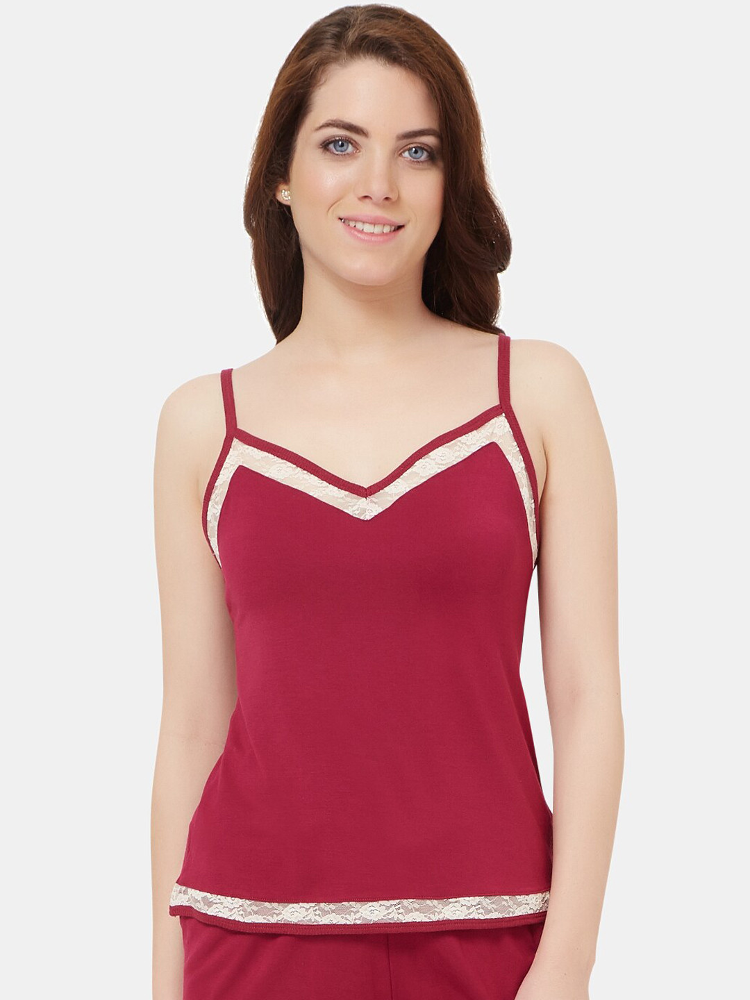 Buy Amante Women Maroon V Neck Lace Sleep Camisole SLT28401 Camisoles