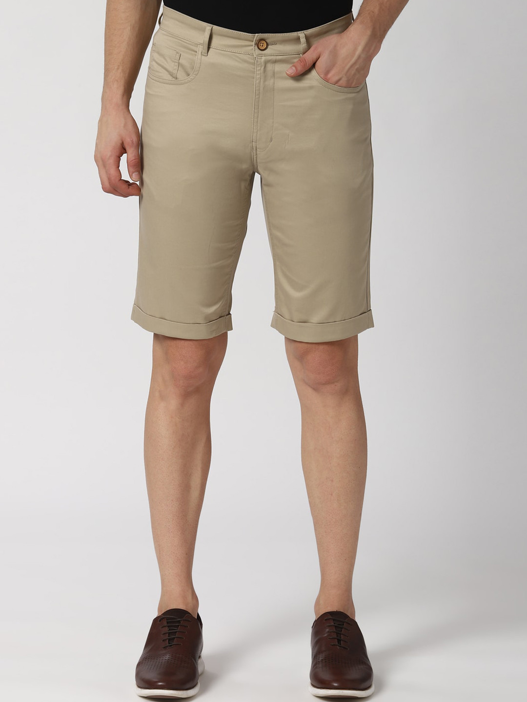 Buy Peter England Casuals Men Beige Solid Slim Fit Regular Shorts