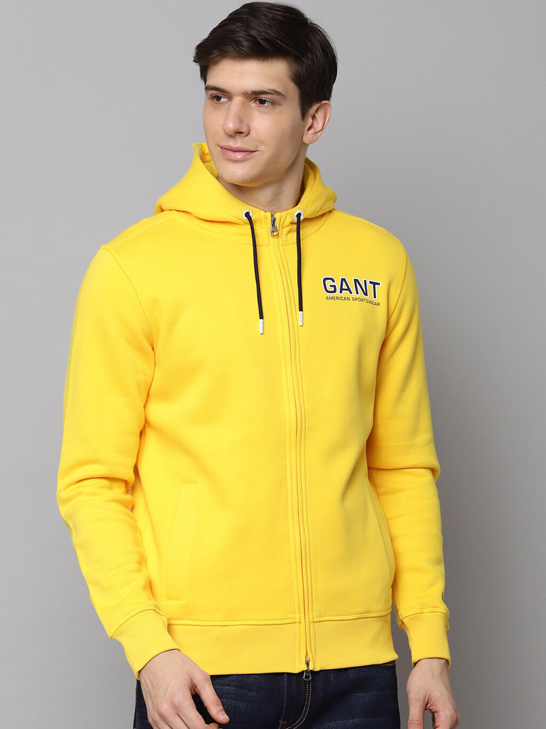 Buy GANT Men Yellow Solid Hooded Sweatshirt Sweatshirts for Men