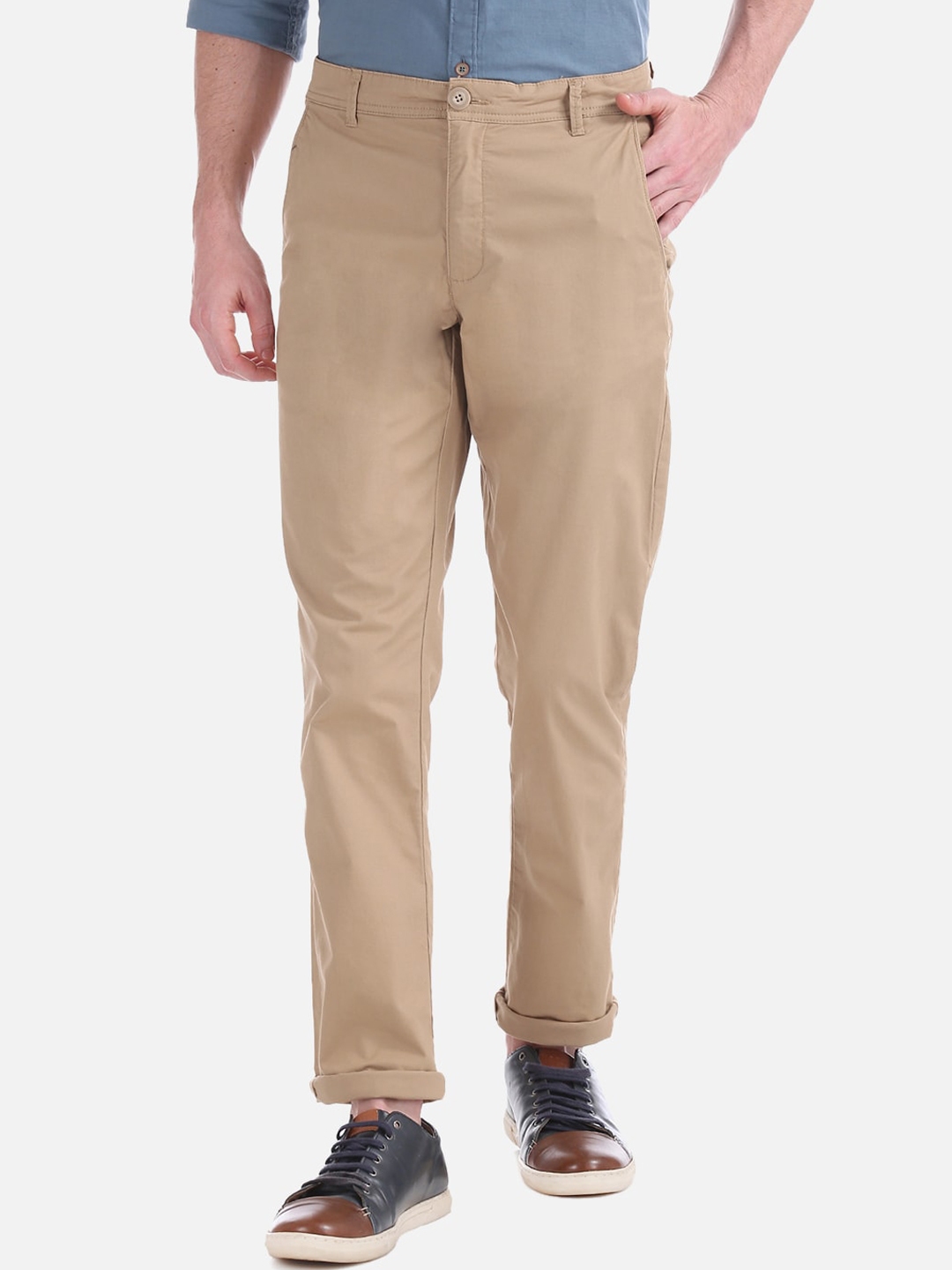 Buy Ruggers Men Khaki Slim Fit Solid Regular Trousers - Trousers for ...