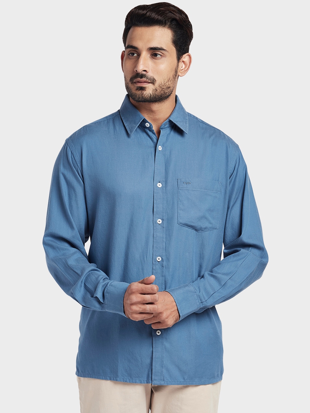 Buy ColorPlus Men Blue Regular Fit Solid Casual Shirt - Shirts for Men ...