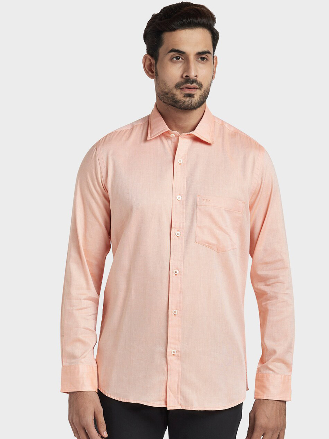 Buy ColorPlus Men Orange Tailored Fit Solid Casual Shirt - Shirts for ...