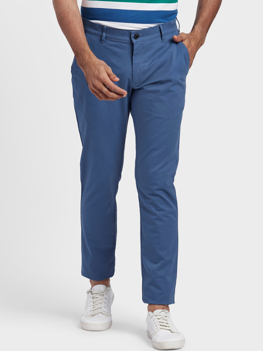 Buy ColorPlus Men Blue Regular Fit Solid Trousers - Trousers for Men ...
