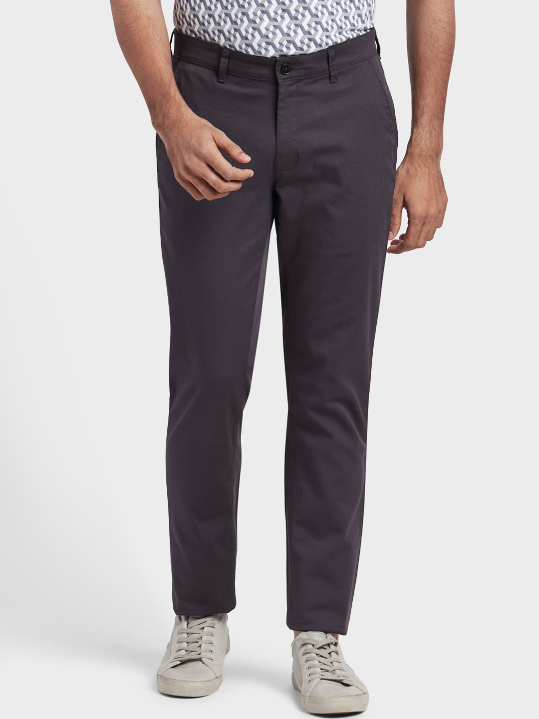Buy ColorPlus Men Charcoal Grey Regular Fit Solid Chinos - Trousers for ...
