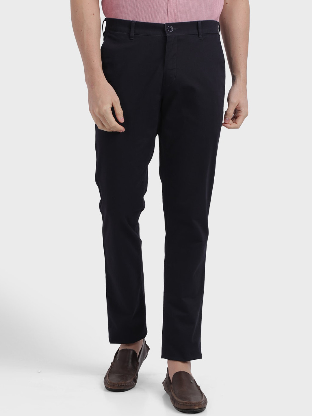 Buy ColorPlus Men Navy Blue Regular Fit Solid Regular Trousers ...