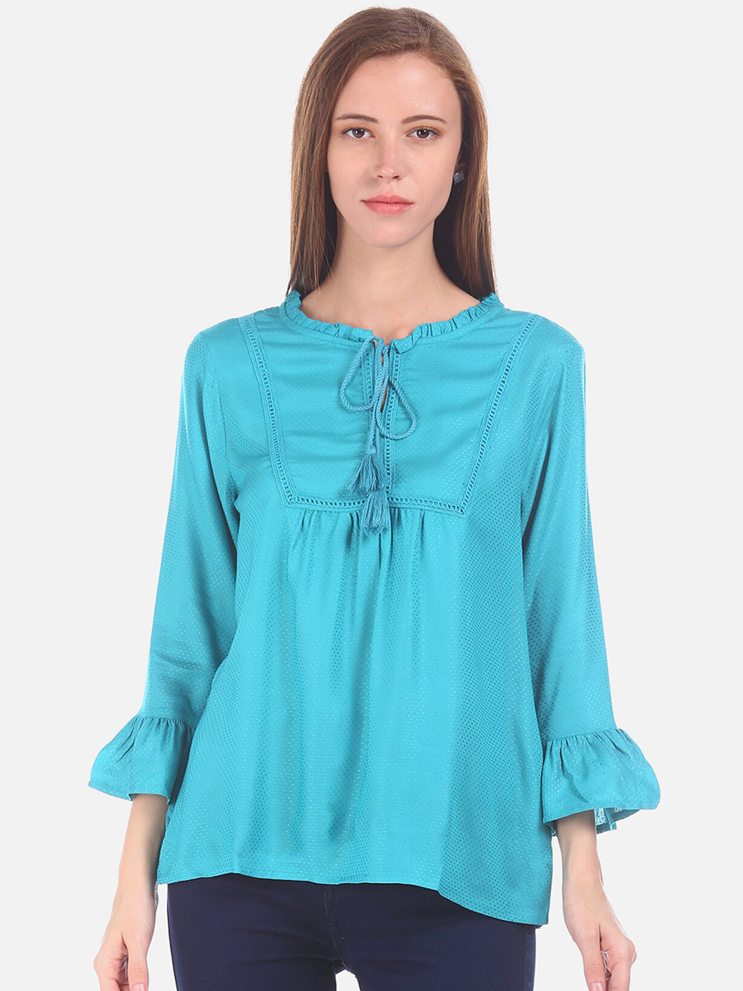 Buy Cherokee Women Turquoise Blue Solid Top Tops for Women 13097422