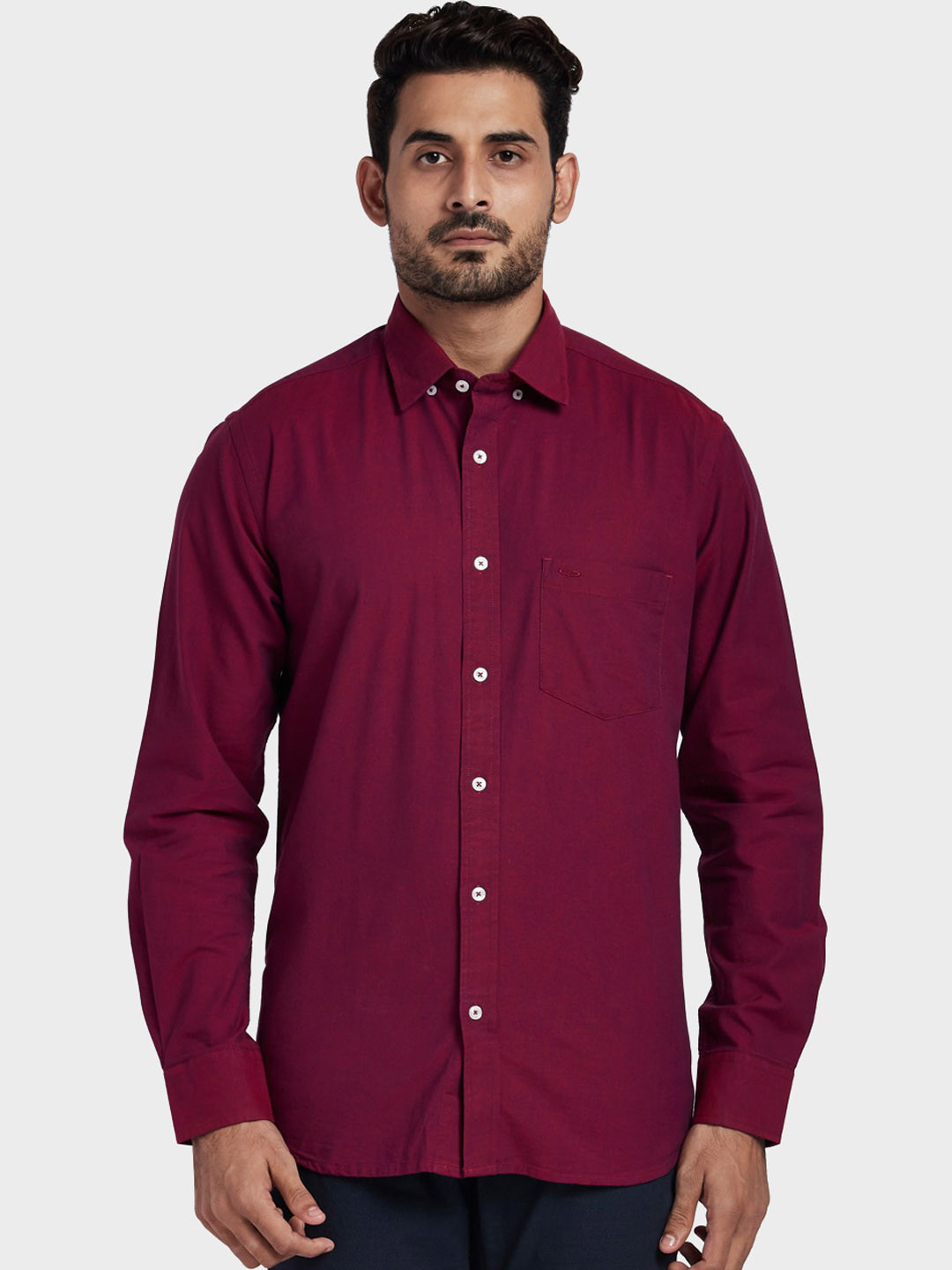 Buy ColorPlus Men Burgundy Tailored Fit Solid Casual Shirt - Shirts for ...