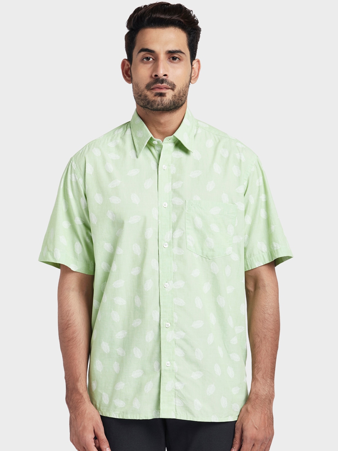 Buy ColorPlus Men Green & White Regular Fit Printed Casual Shirt ...