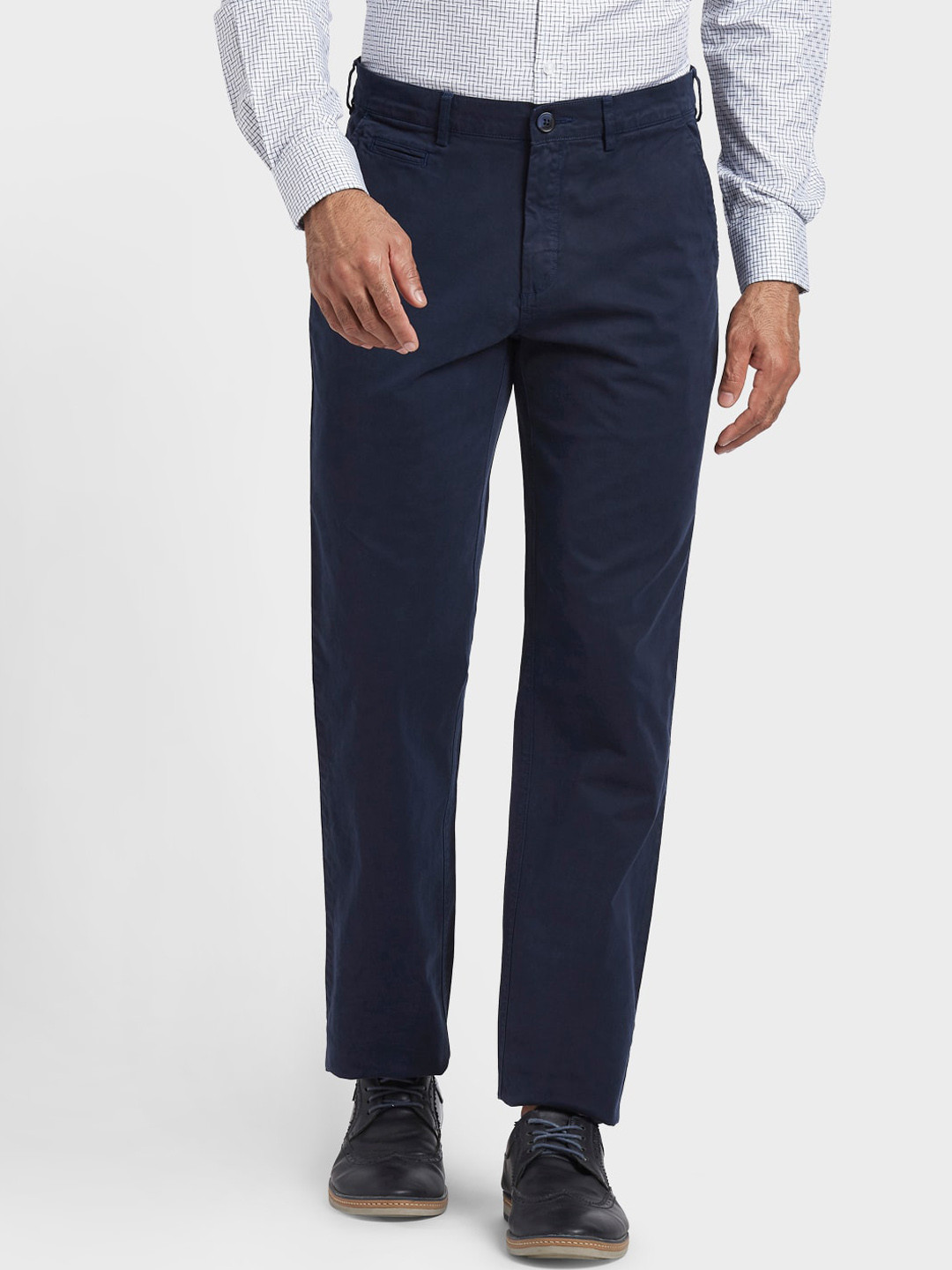 Buy ColorPlus Men Navy Blue Regular Fit Solid Regular Trousers ...