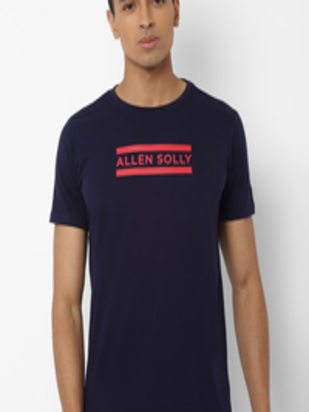 Buy Allen Solly Men Navy Blue Printed Round Neck Pure Cotton T Shirt ...