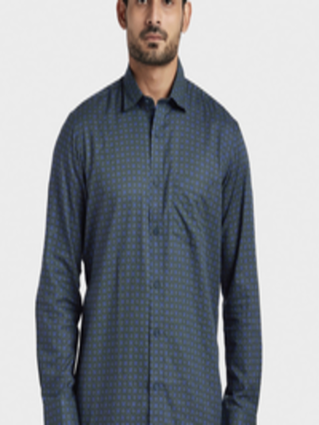 Buy ColorPlus Men Blue & Green Tailored Fit Printed Casual Shirt ...