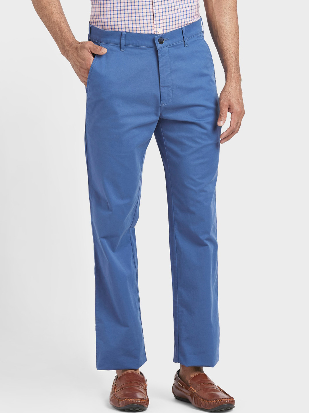 Buy ColorPlus Men Blue Regular Fit Solid Chinos - Trousers for Men ...