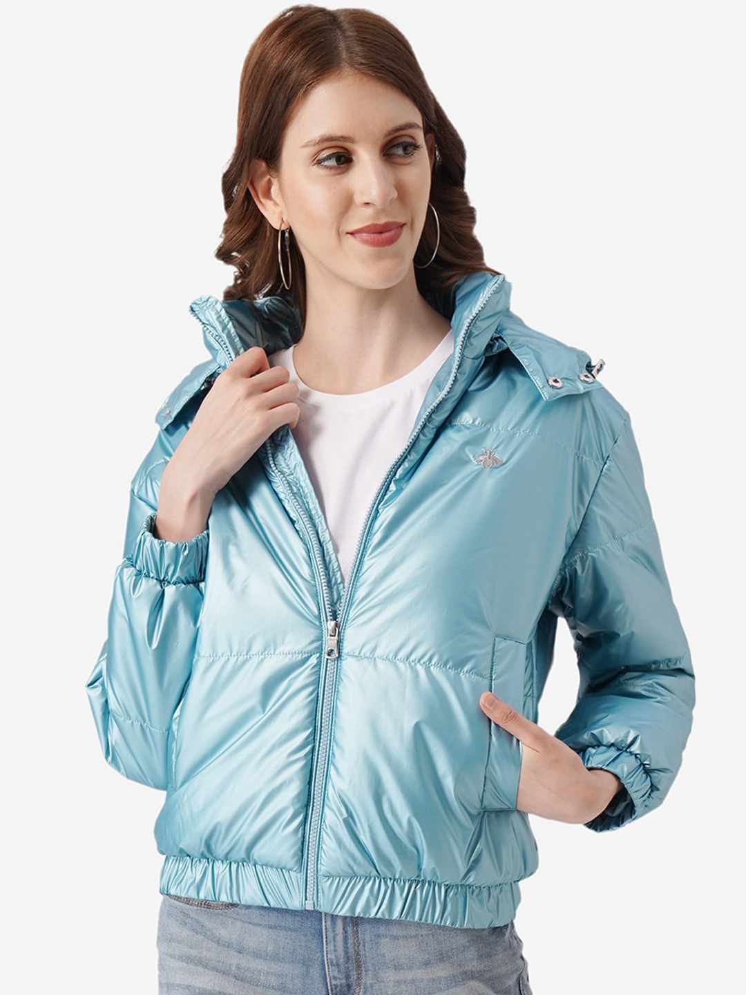 Buy Mode By Red Tape Women Blue Solid Bomber Jackets for Women