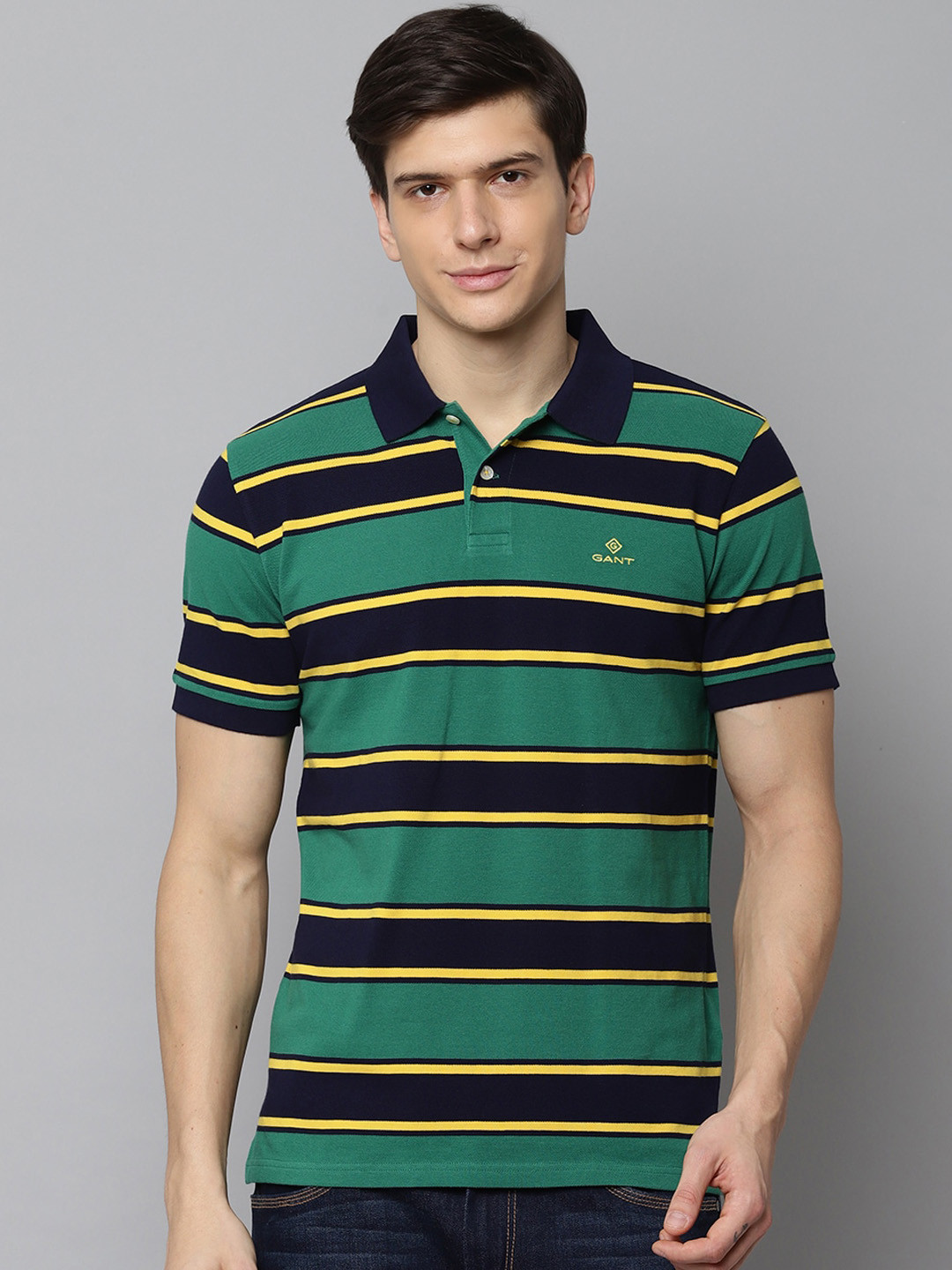 Buy GANT Men Green Striped Polo Collar T Shirt Tshirts for Men