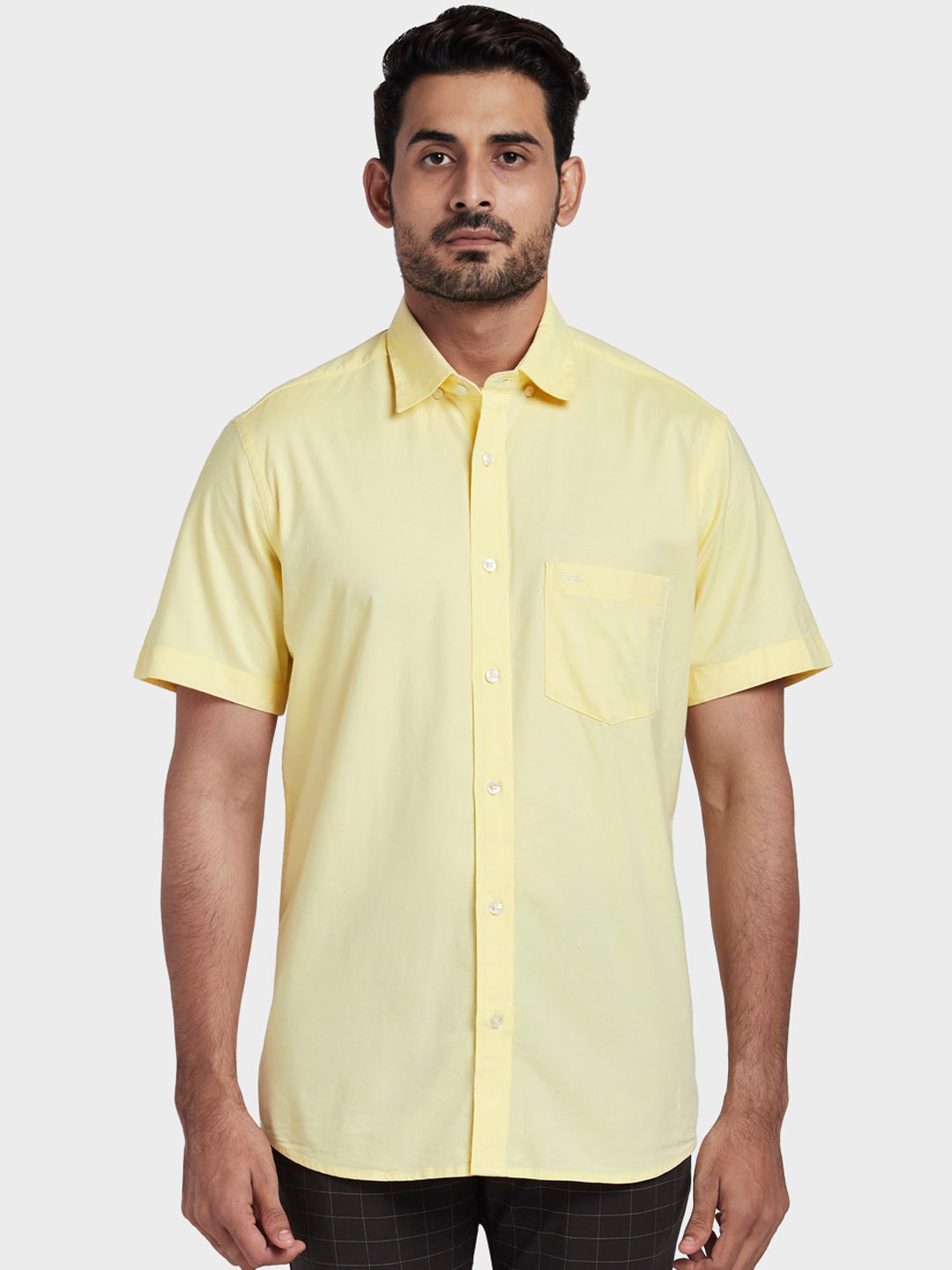 Buy ColorPlus Men Yellow Tailored Fit Solid Casual Shirt Shirts for