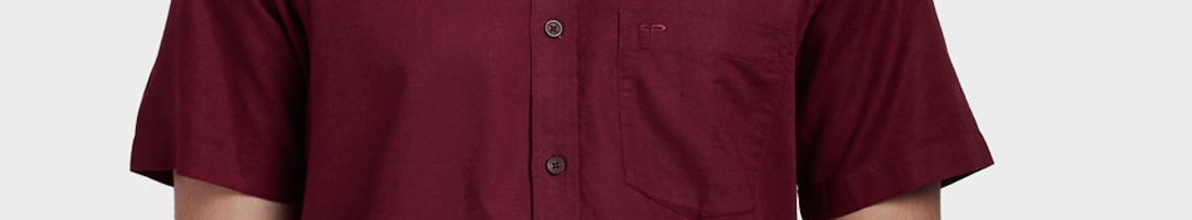 Buy ColorPlus Men Maroon Tailored Fit Solid Casual Shirt - Shirts for ...