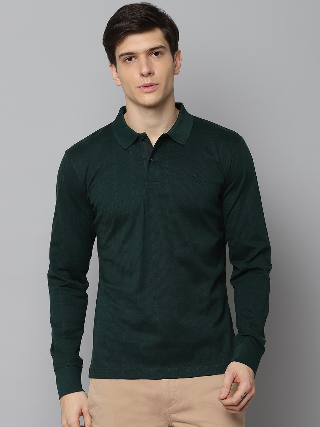 Gant Men Green Striped Polo Collar Short Sleeves Tshirt main image 0