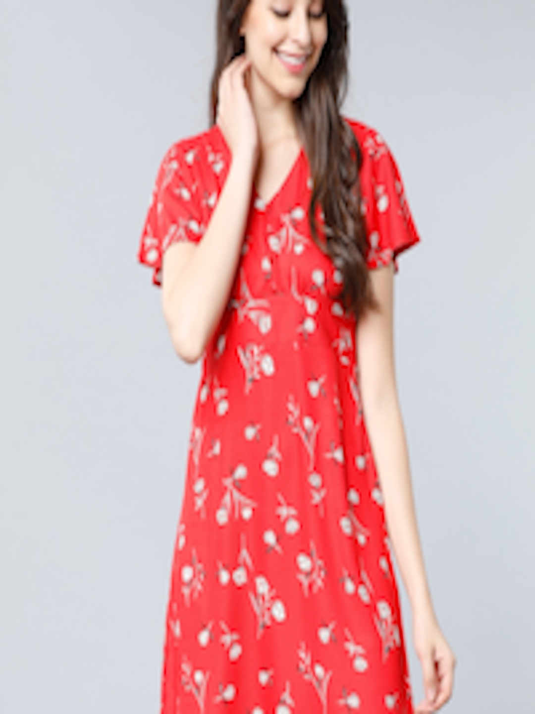 Buy Tokyo Talkies Women Red Floral Printed A Line Dress - Dresses for ...