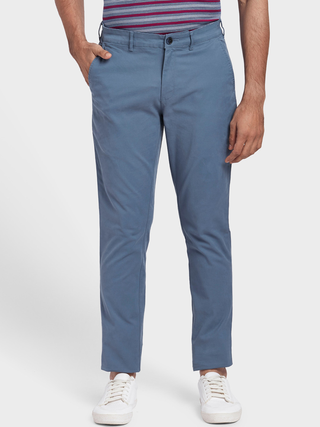 Buy ColorPlus Men Blue Regular Fit Solid Regular Trousers - Trousers ...