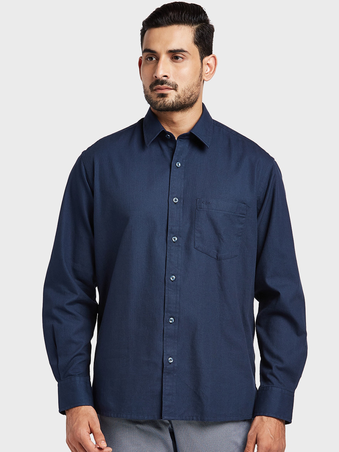 Buy ColorPlus Men Navy Blue Regular Fit Solid Casual Shirt - Shirts for ...