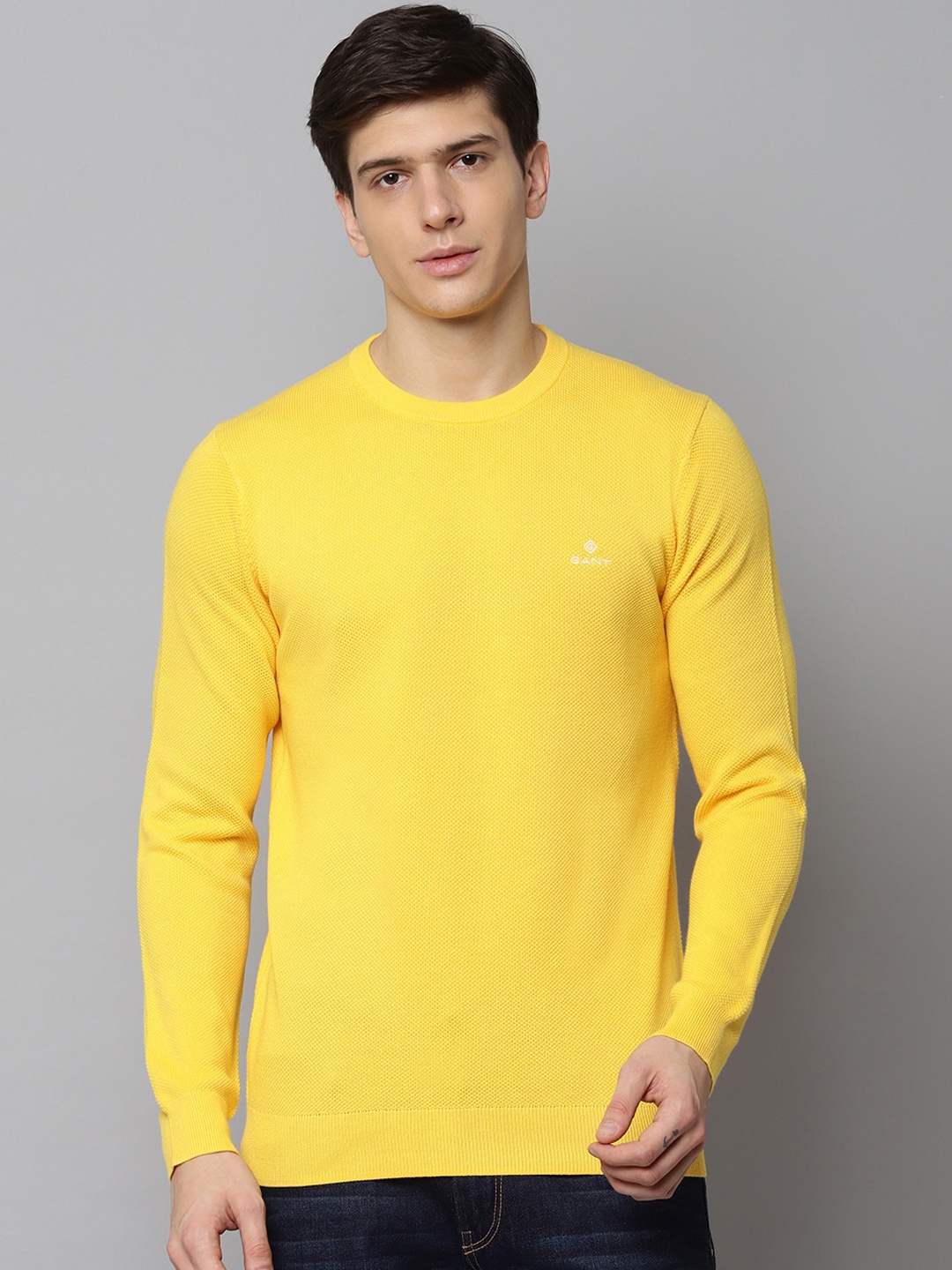 Buy GANT Men Yellow Solid Pullover Sweater - Sweaters for Men 13108040 ...