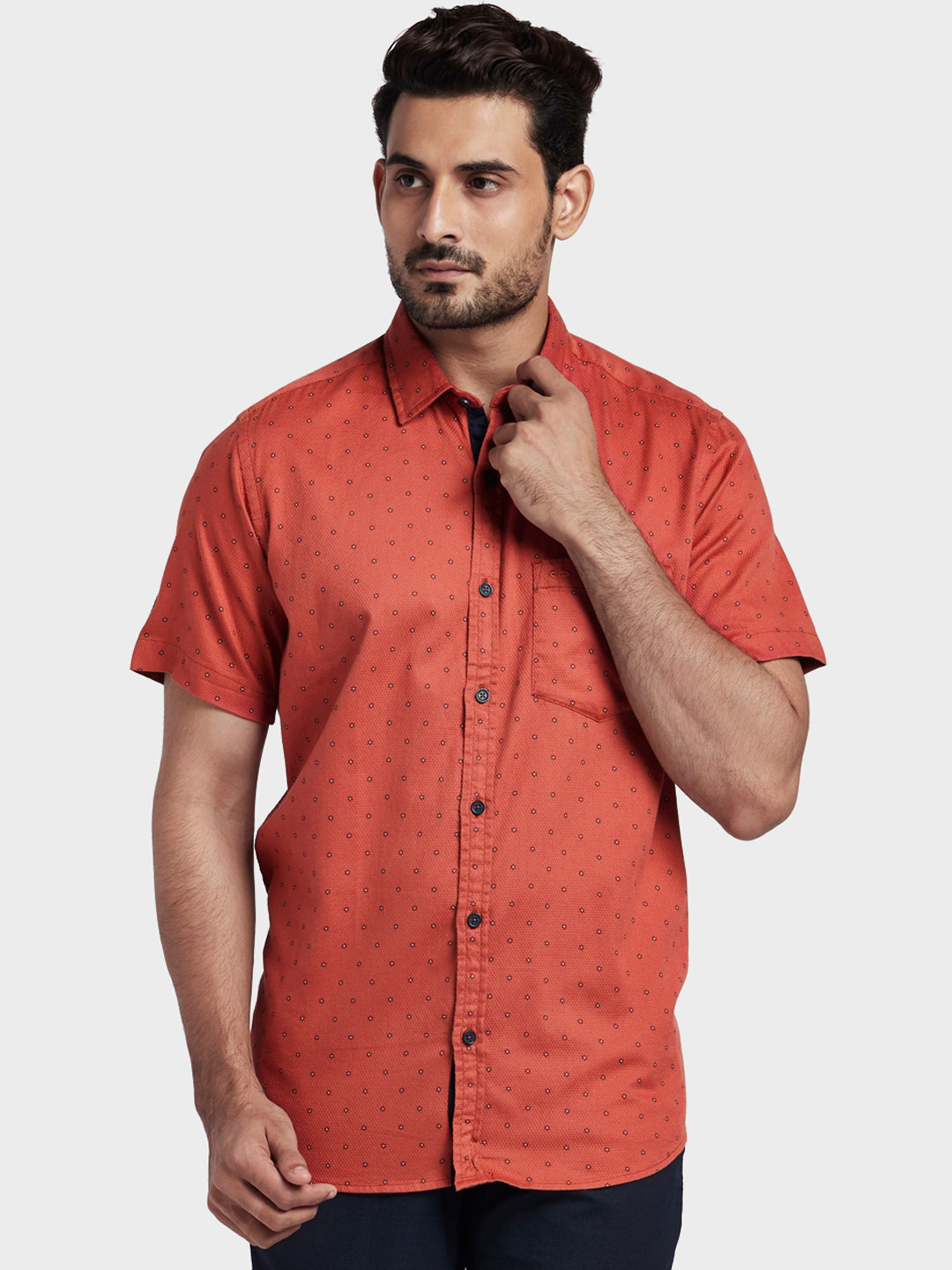 Buy ColorPlus Men Rust Orange Tailored Fit Printed Casual Shirt ...