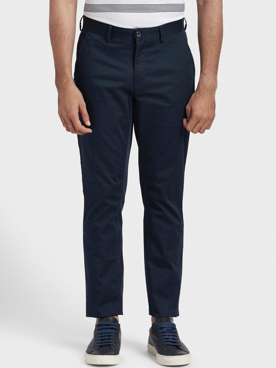 Buy ColorPlus Men Blue Regular Fit Solid Regular Trousers - Trousers ...