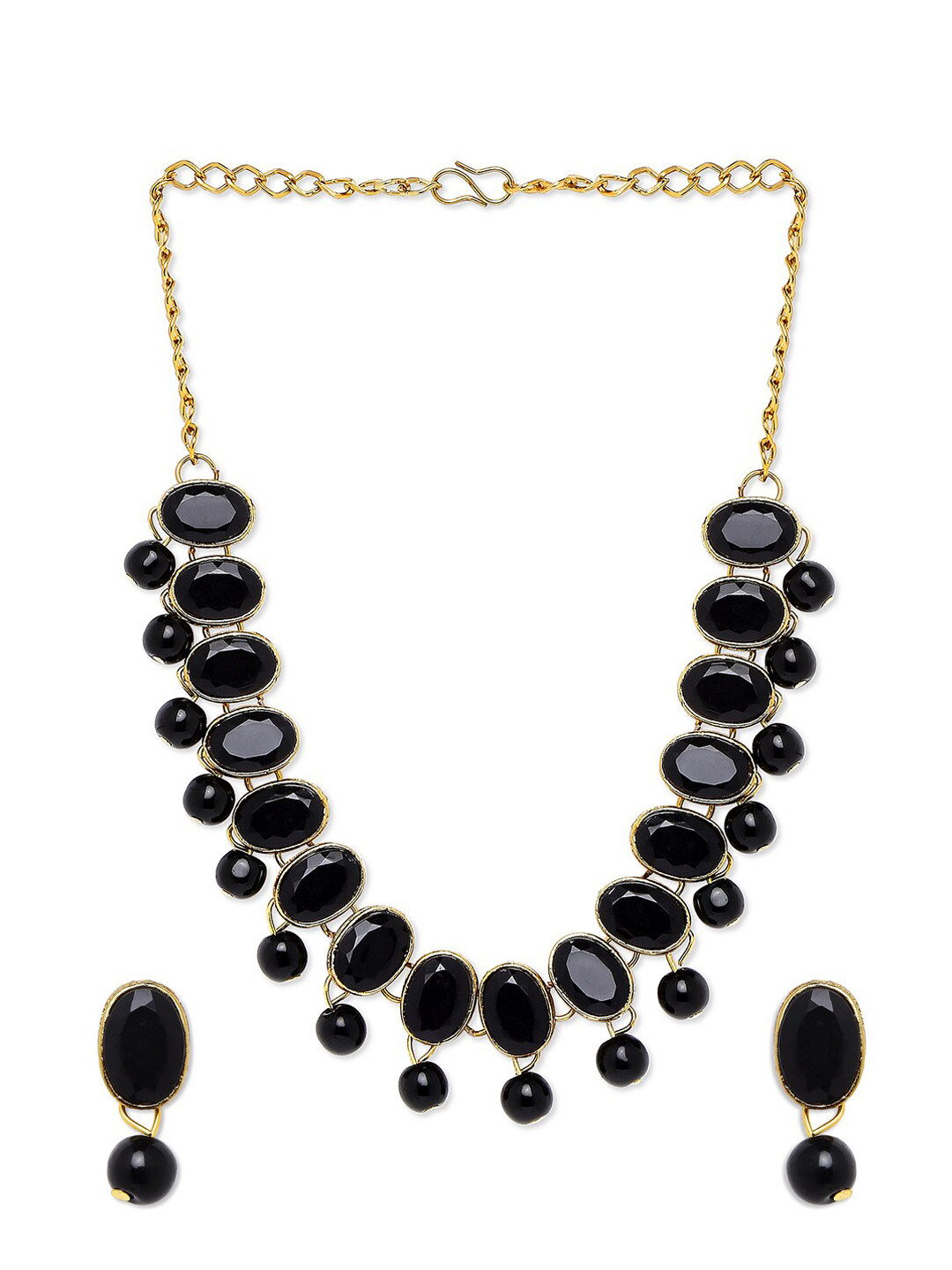 Buy Mahi Black & Gold Plated Oval Shape Kundan Jewellery Set Necklace