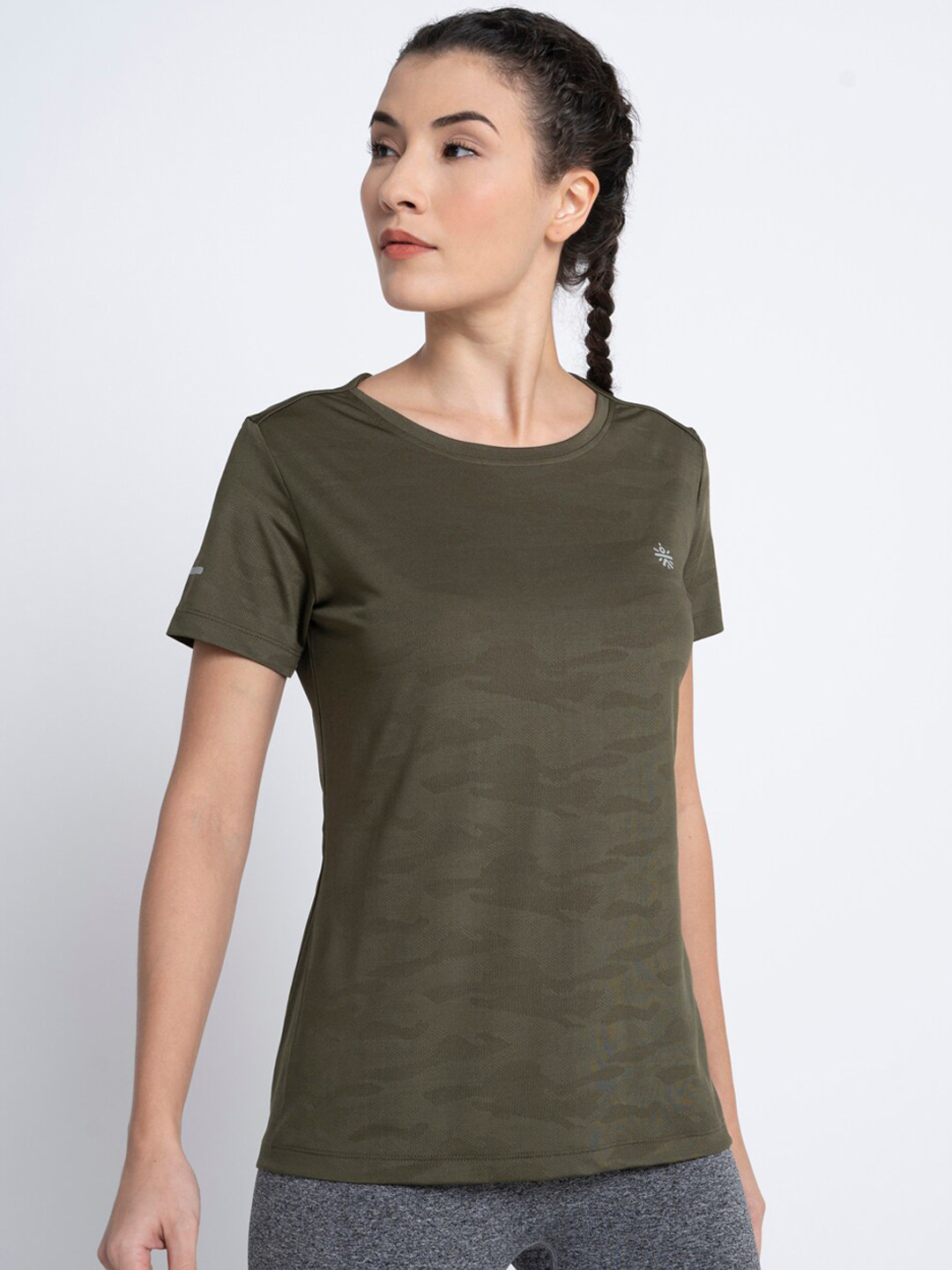 Buy Cultsport Women Olive Green Solid Round Neck T Shirt Tshirts for