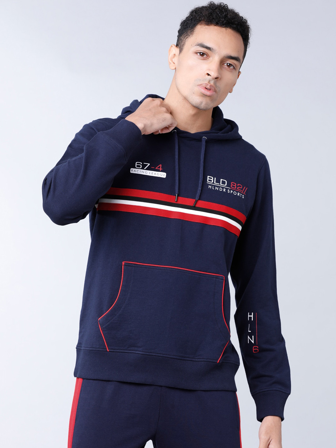 Buy HIGHLANDER Men Navy Blue Striped Hooded Sweatshirt - Sweatshirts for Men 13115906 | Myntra