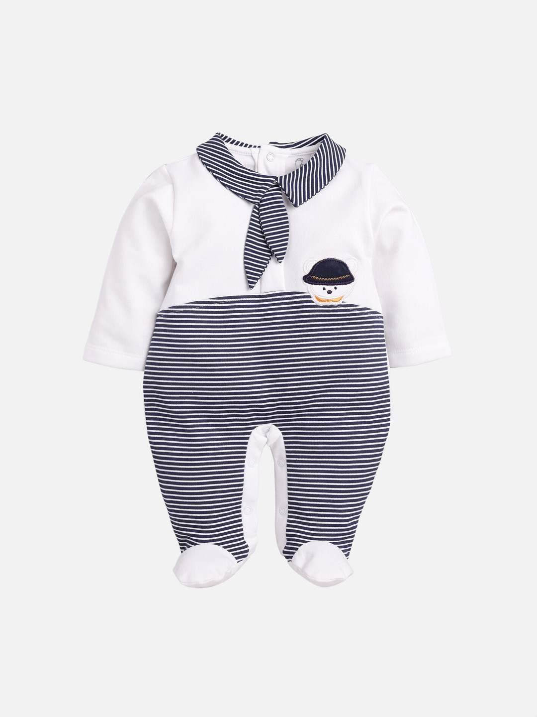 Buy BABY GO Boys Navy Blue & White Striped Regular Fit Organic Cotton