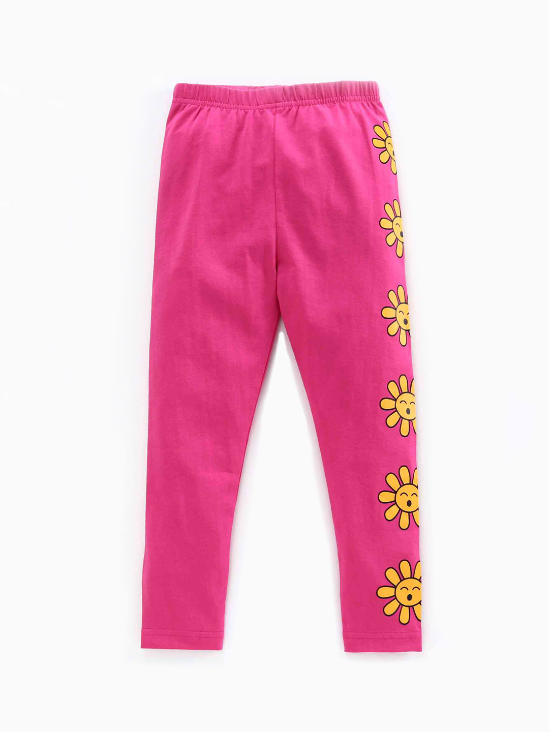 Buy KiddoPanti Girls Fuchsia & Mustard Yellow Printed Leggings