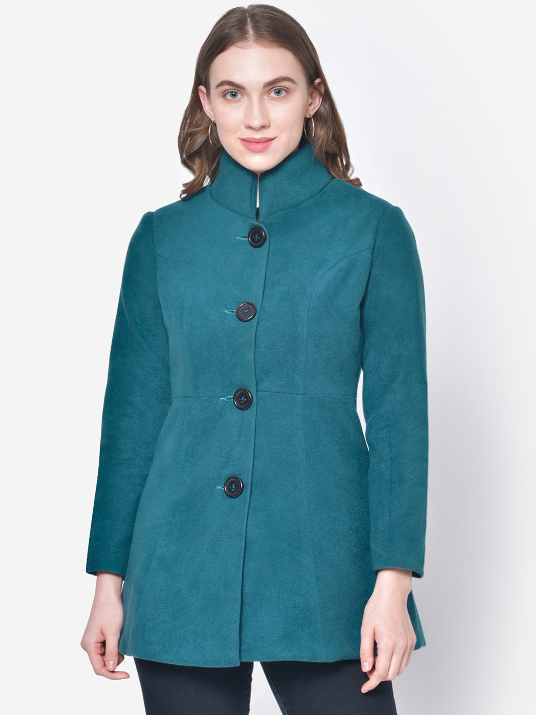 Buy Martini Women Turquoise Blue Solid Woolen Jacket - Coats for Women ...
