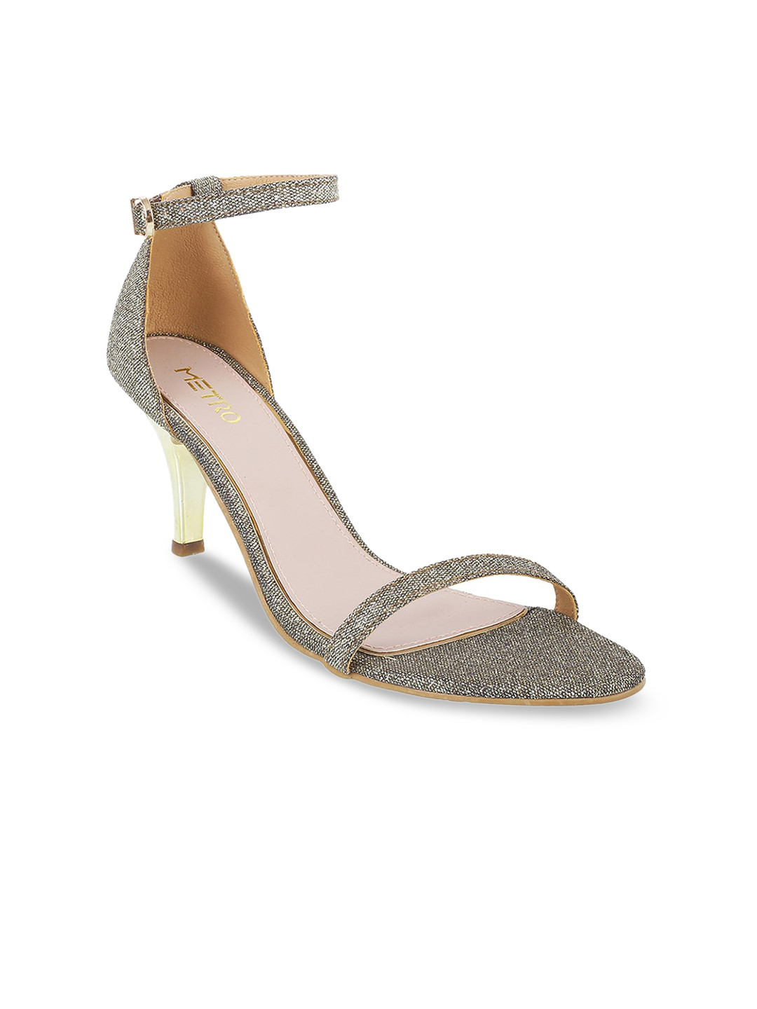 Buy Metro Women Gunmetal Toned Embellished Kitten Heels Heels for