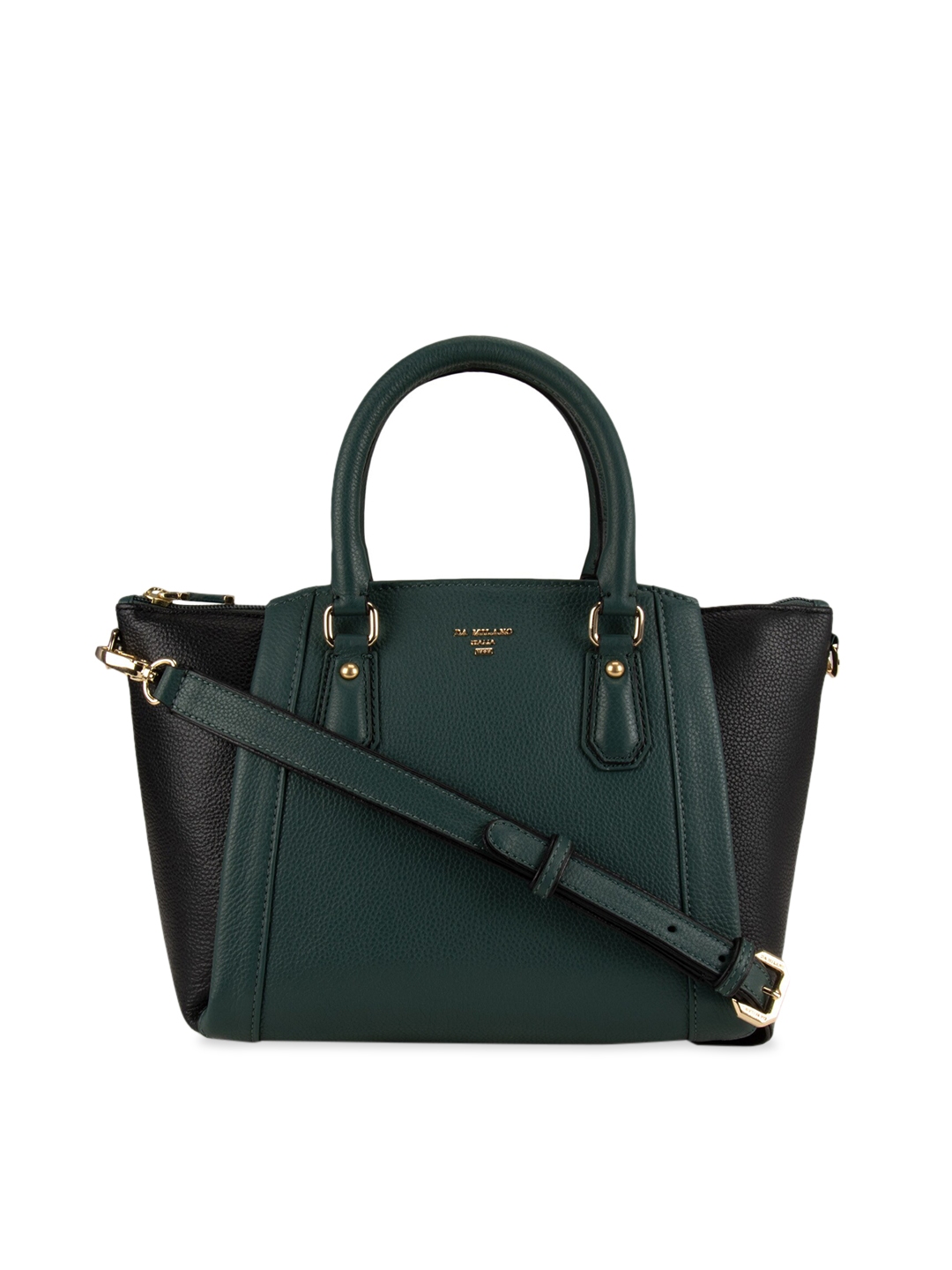 Buy Da Milano Green & Black Colourblocked Leather Handheld Bag ...