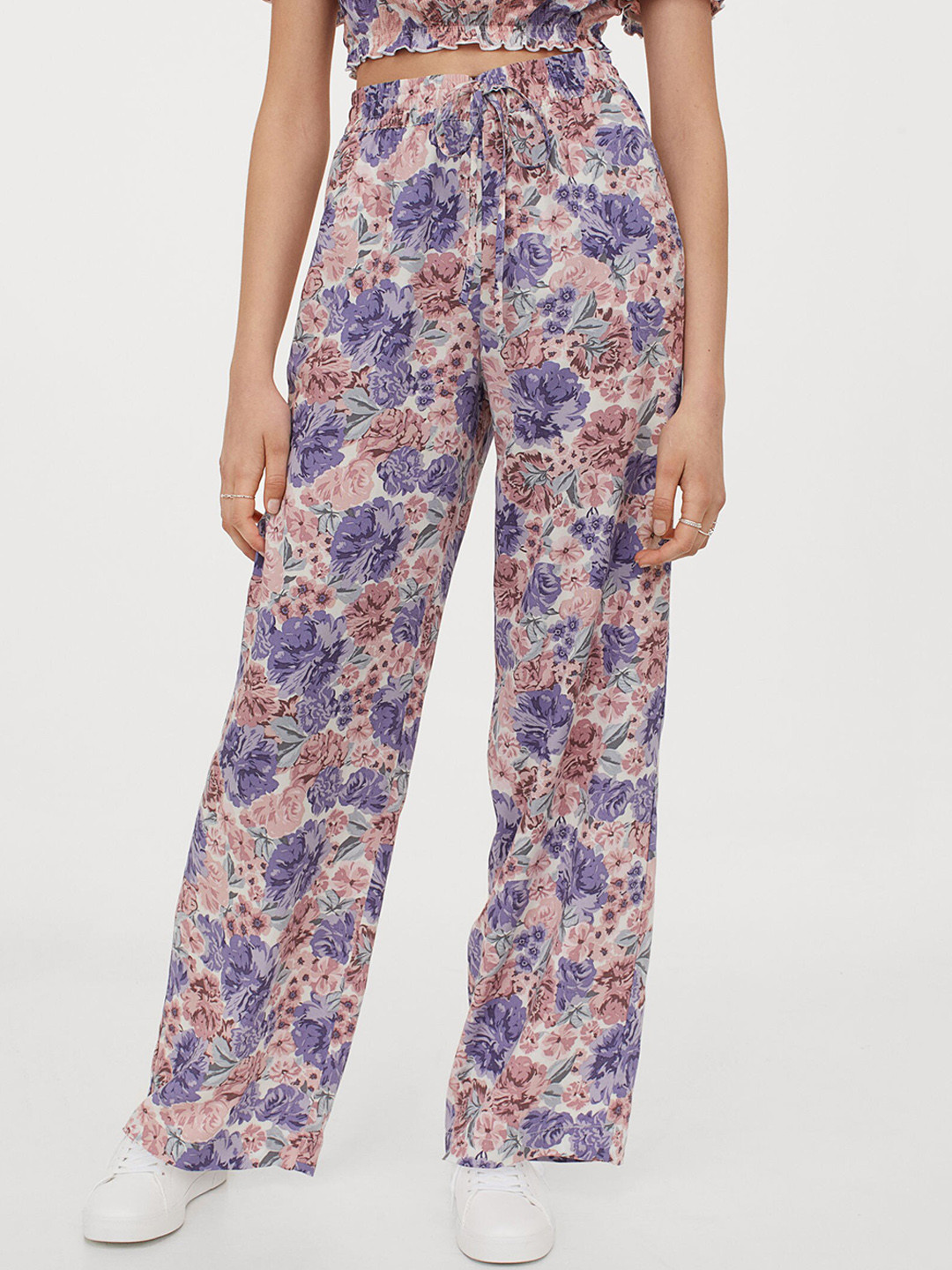 Buy H&M Women Multicoloured Floral Printed Wide Trousers Trousers for