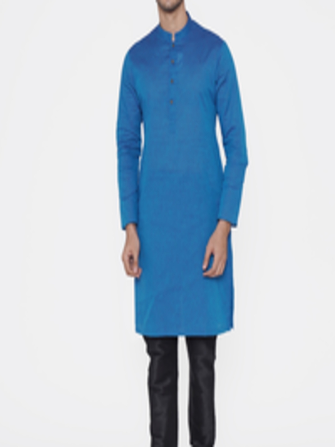 Buy Manyavar Men Blue Woven Design Straight Kurta - Kurtas for Men ...