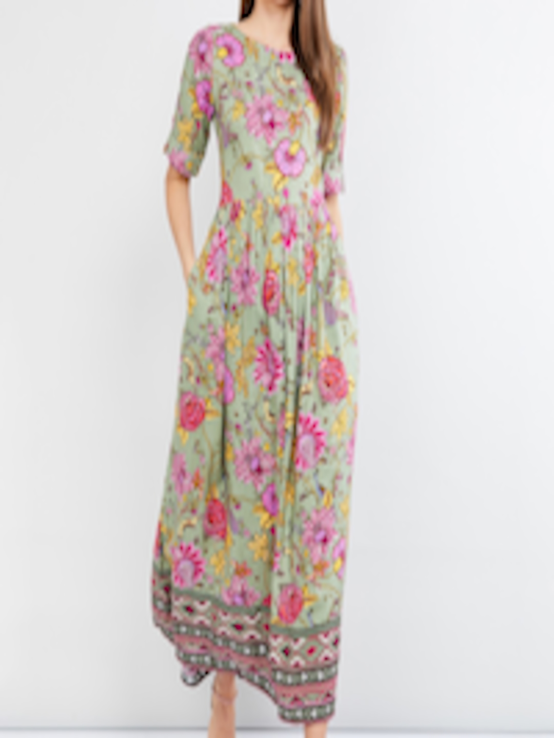 Buy Max Women Green Printed Maxi Dress - Ethnic Dresses for Women