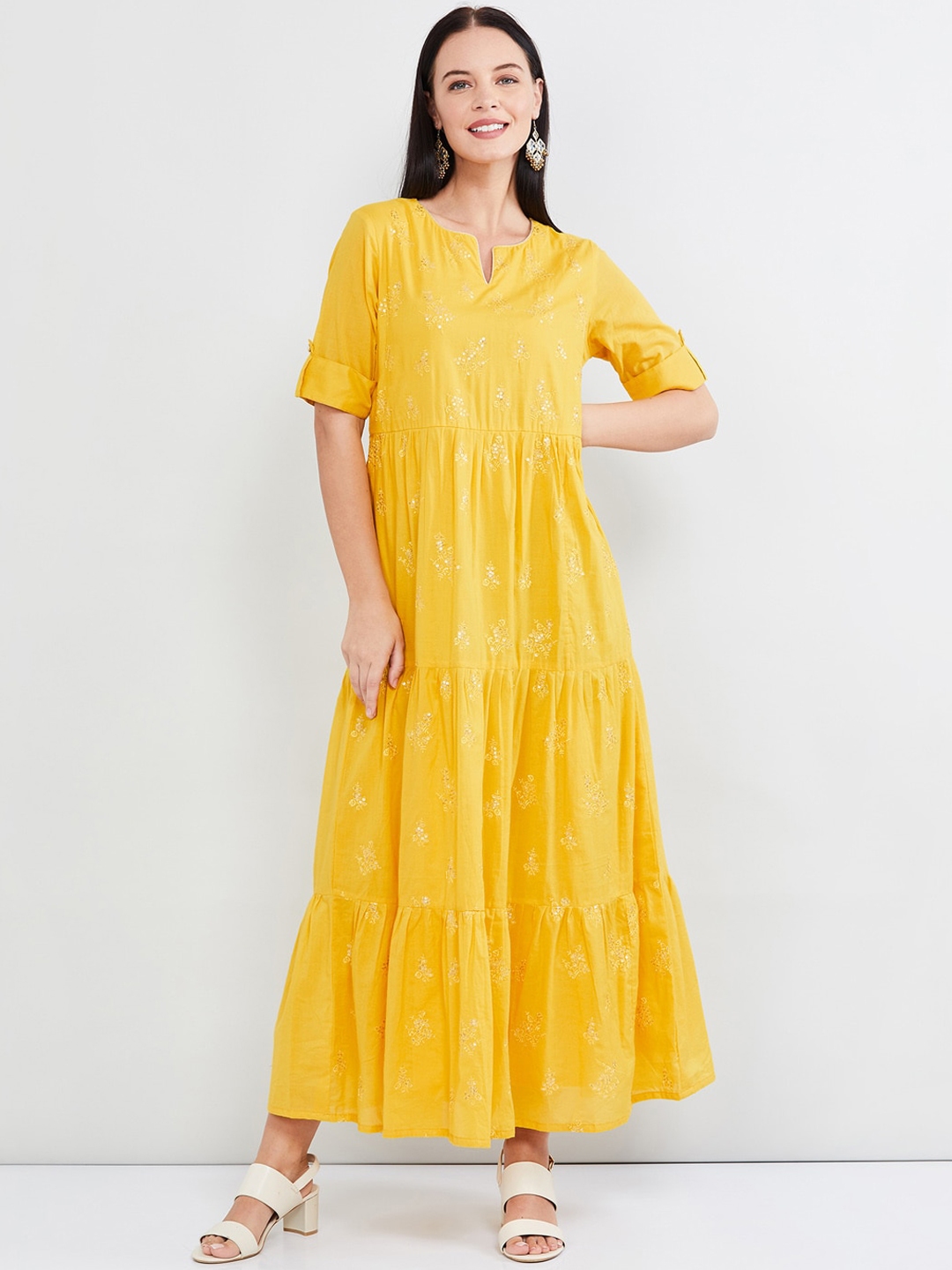 Buy Max Women Yellow Printed Maxi Dress Dresses for